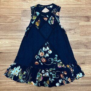 Umgee - Women's Navy Blue Floral and Keyhole Back Dress-Size S